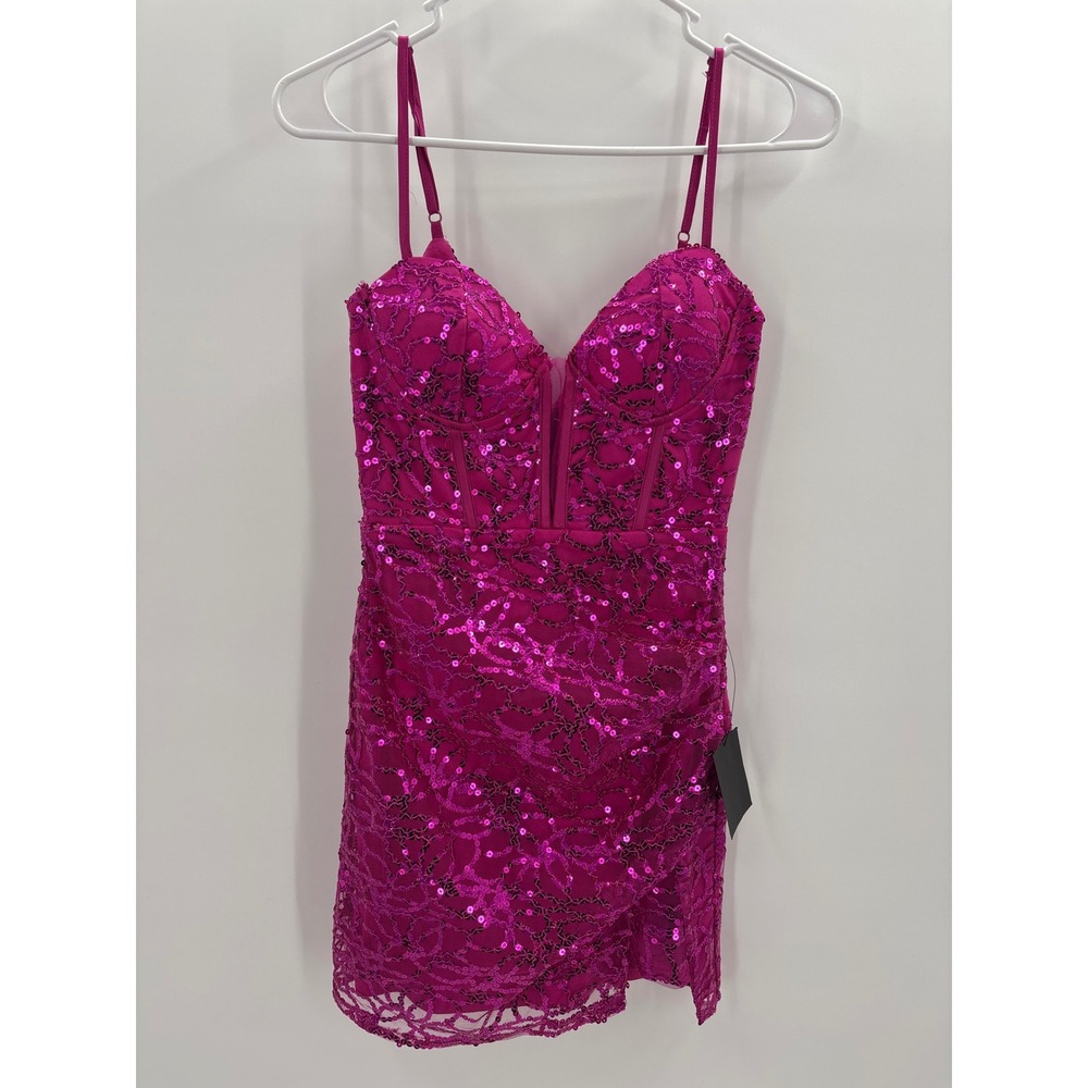 Lulus Magnificent Allure Hot Pink Sequin Corset Mini Dress XXS  Bodycon - Picture 6 of 13